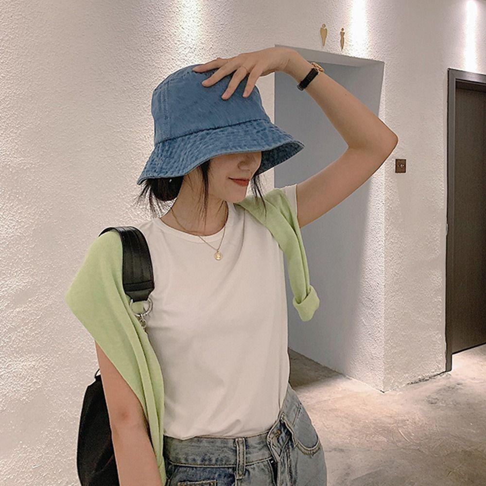 Pure Color Unisex Women Men Fisherman Hat Cotton Bucket Hats Sunbonnet Suede Panama Hat