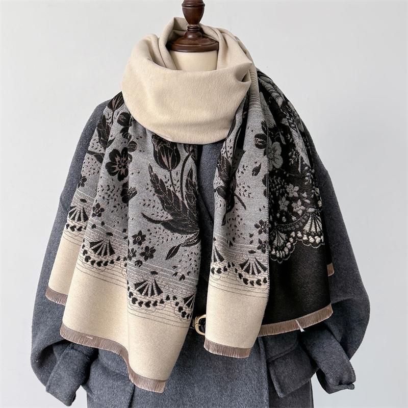 Design Floral Printed Cashmere Scarf Women Winter Pashmina Shawls And Wraps Thick Warm Bufanda Stoles Blanket Luxury