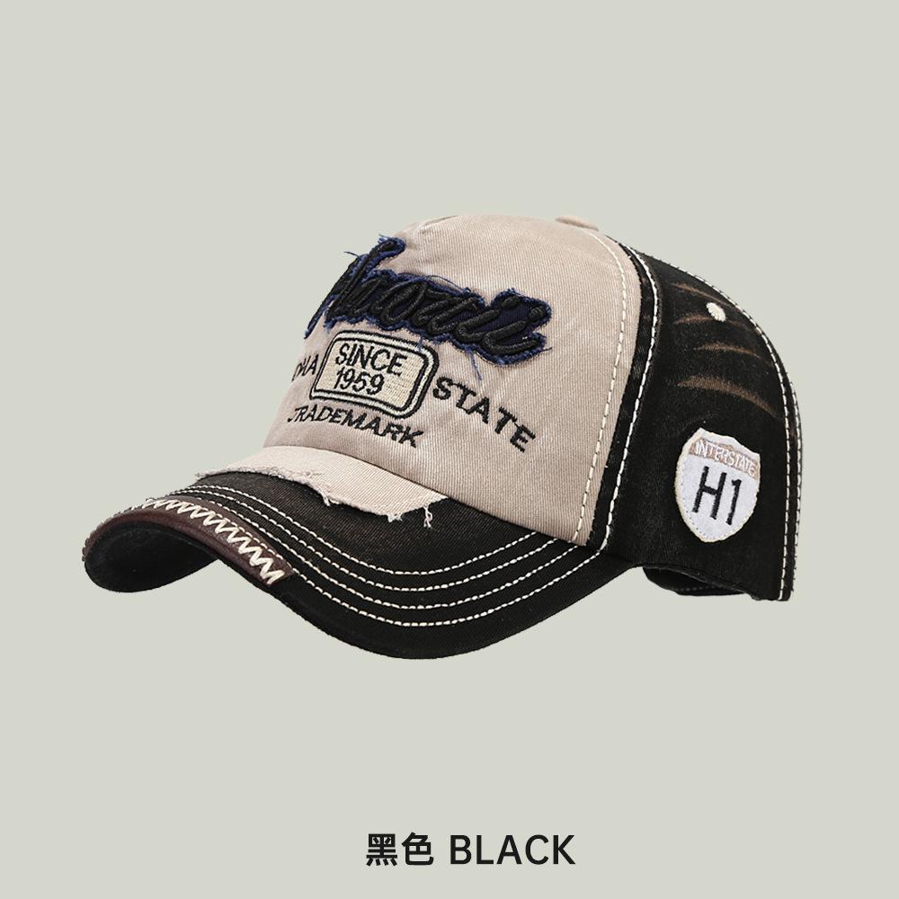 Fashion Hat Korean version of personalized retro baseball cap, letter embroidered visor, women's fashion travel cap, men's old hat trend