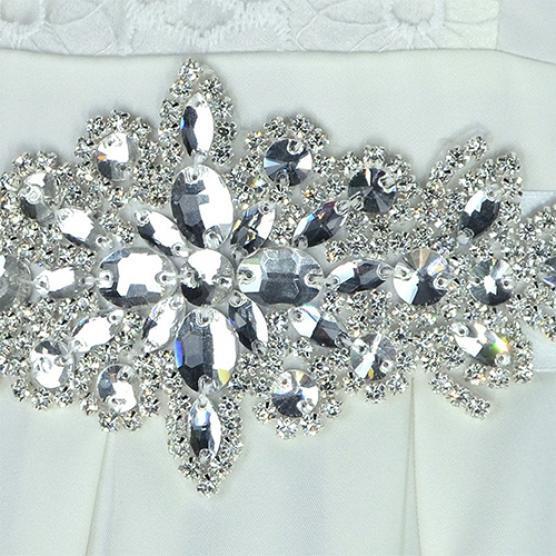 Rhinestone Bridal Sash Waist Belt with White Satin Ribbon for Wedding Dress