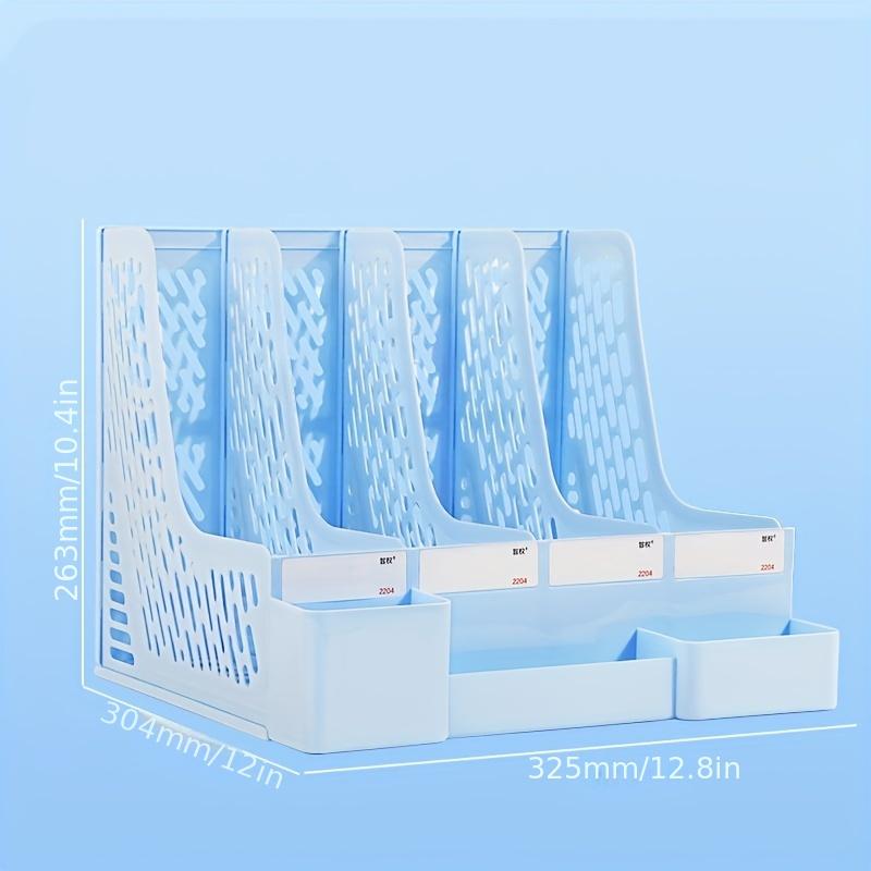 Thickened Four-Section File Holder Desktop File Organizer Box with Pen Cup, Made of PP Material, for Office Supplies