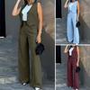 2 Pcs/Set Women Waistcoat Pants Set Formal Business Style Sleeveless Single-breasted Top High Waist Wide Leg Solid Color Trousers OL Commute Outfit