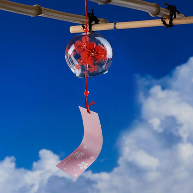 Стеклянные колокольчики в японском стиле, подвесные колокольчики в виде ветряных колокольчиков для домашнего декора с рисунком в виде цветущей сакуры, подвесные колокольчики в виде ветряных колокольчиков