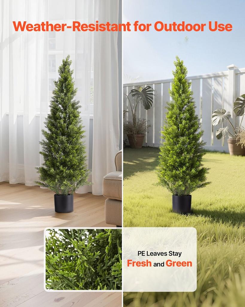 Artificial Topiary Cedar Trees, 2 Set 1219mm Faux Pine Shrubs Plants, Fake Silk Tree Look Real, Easy Assembly for Decor Front Porch Outdoor Patio