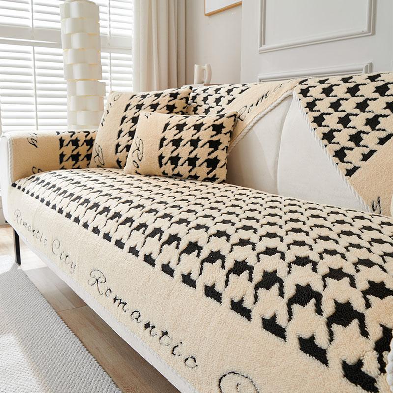 Осенне-зимняя плюшевая подушка для дивана, современный простой нескользящий кожаный чехол для дивана, модный универсальный чехол для дивана с рисунком «гусиные лапки», тканевое полотенце