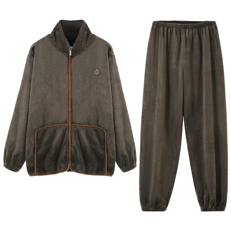 Пижама мужская зимняя коралловый флис утолщенный флис теплая мужская осенне-зимняя фланель мужская большого размера зимняя домашняя одежда