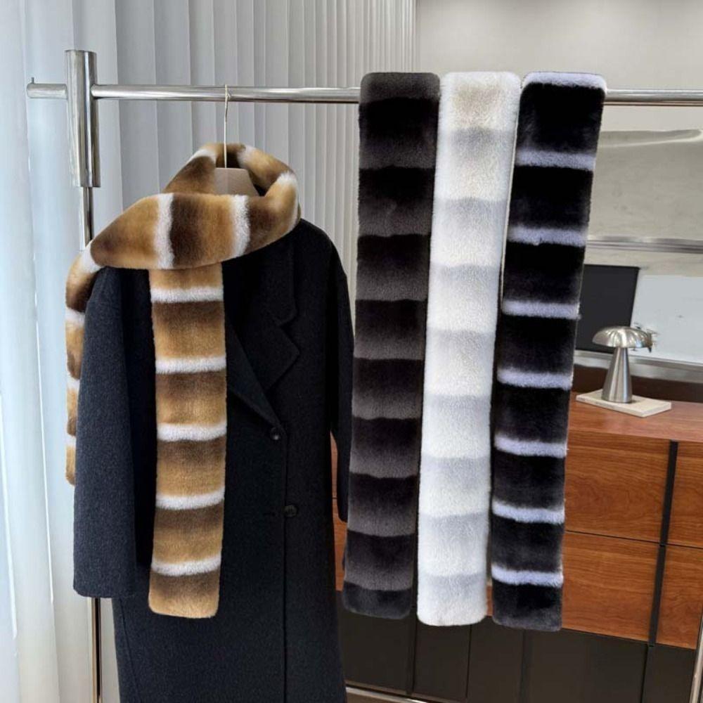 Thick Striped Fur Scarf Faux Fleece Neckwear Contrast Color Shawl Contrast Tippet Night Out