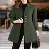Женское осенне-зимнее шерстяное пальто средней длины с зубчатым воротником и длинными рукавами, однобортное облегающее женское пальто, однотонное пальто