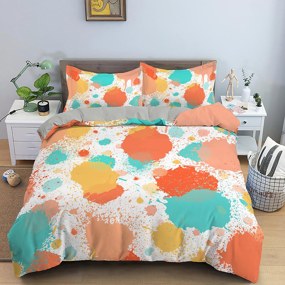 Art Pattern Bedding Set Watercolour Design Colourful Comforter Cover With Pillowcase King Queen Size For Kids Teens Bedding Set