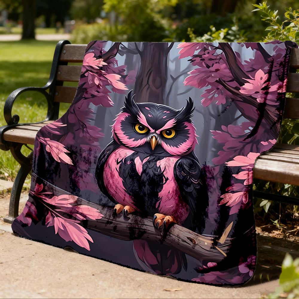 1 шт. Сова Ветвь Сакуры Плед из Полиэфирного Волокна, Легкий Фланель, Мягкий и Теплый, Для Всех Сезонов, Для Улицы, Кемпинга, Цифровая Печать