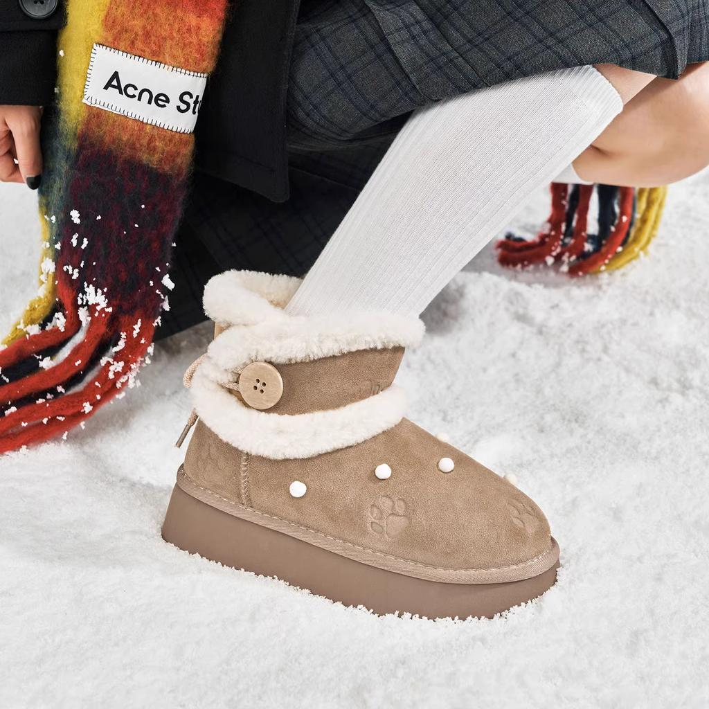 Winter Chunky Platform Snow Boots for Women Faux Suede Non-Slip Ankle Booties With Fur Lining Women's Warm Comfortable Fuzzy Walking Short Boots Shoes