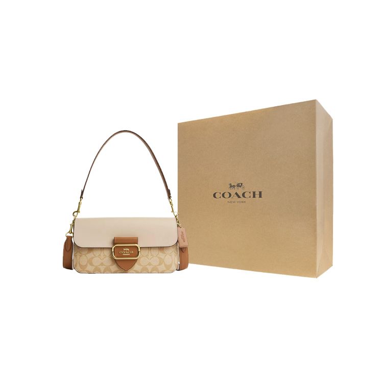 Coach Morgan 27 Color Block Signature Coated Canvas And Calfskin Tote Shoulder Bag Large Women handbags Light-Khaki CR332-IMWQ4