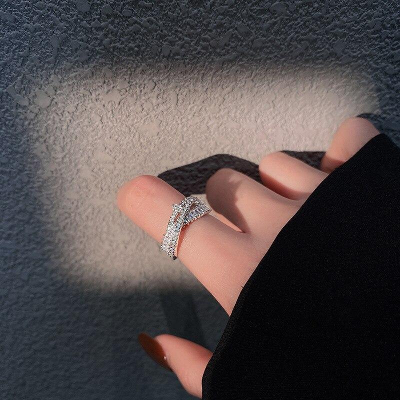 Korea Exquisite Shiny Zircon Cross Opening Adjustable Ring Women's Ring