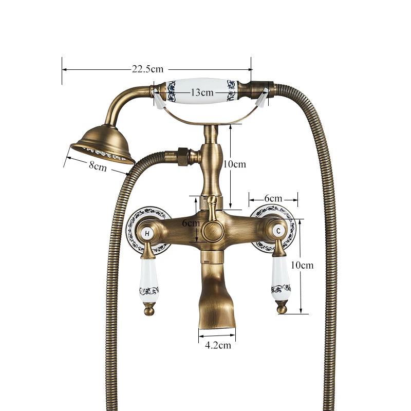 Retro European Bathtub Shower Faucet with Handled Handshower Ceramics Daul Handle Cold Hot Water Mixer Bathroom Tub Faucet