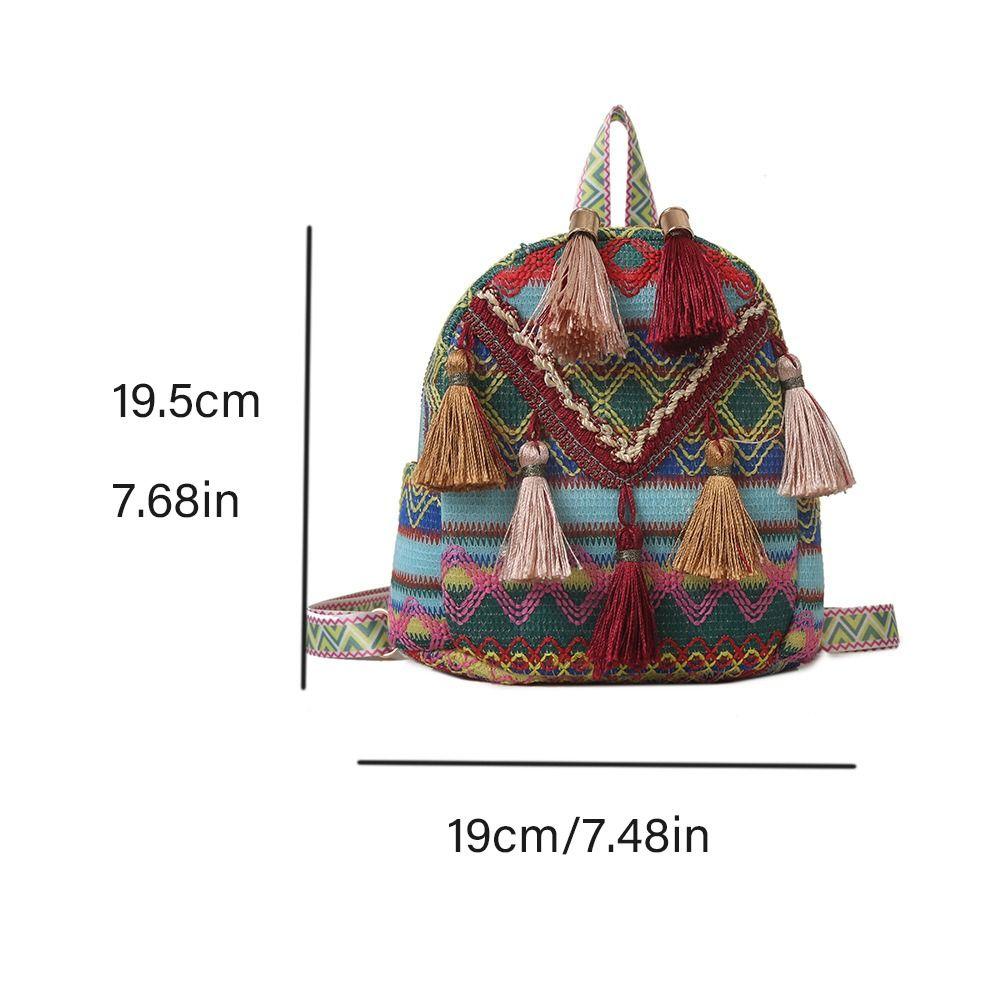 Stripe Ethnic Style Tassel Backpack Small School Bag Chinese Style Handbag Outdoor