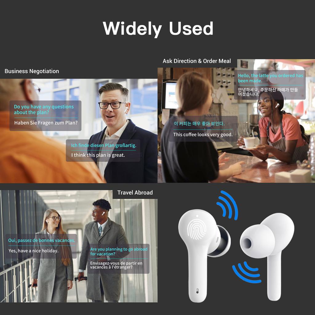 Беспроводные наушники-вкладыши BT, наушники-переводчики, наушники-вкладыши с микрофонами, чехол для зарядки, поддержка режима реального времени