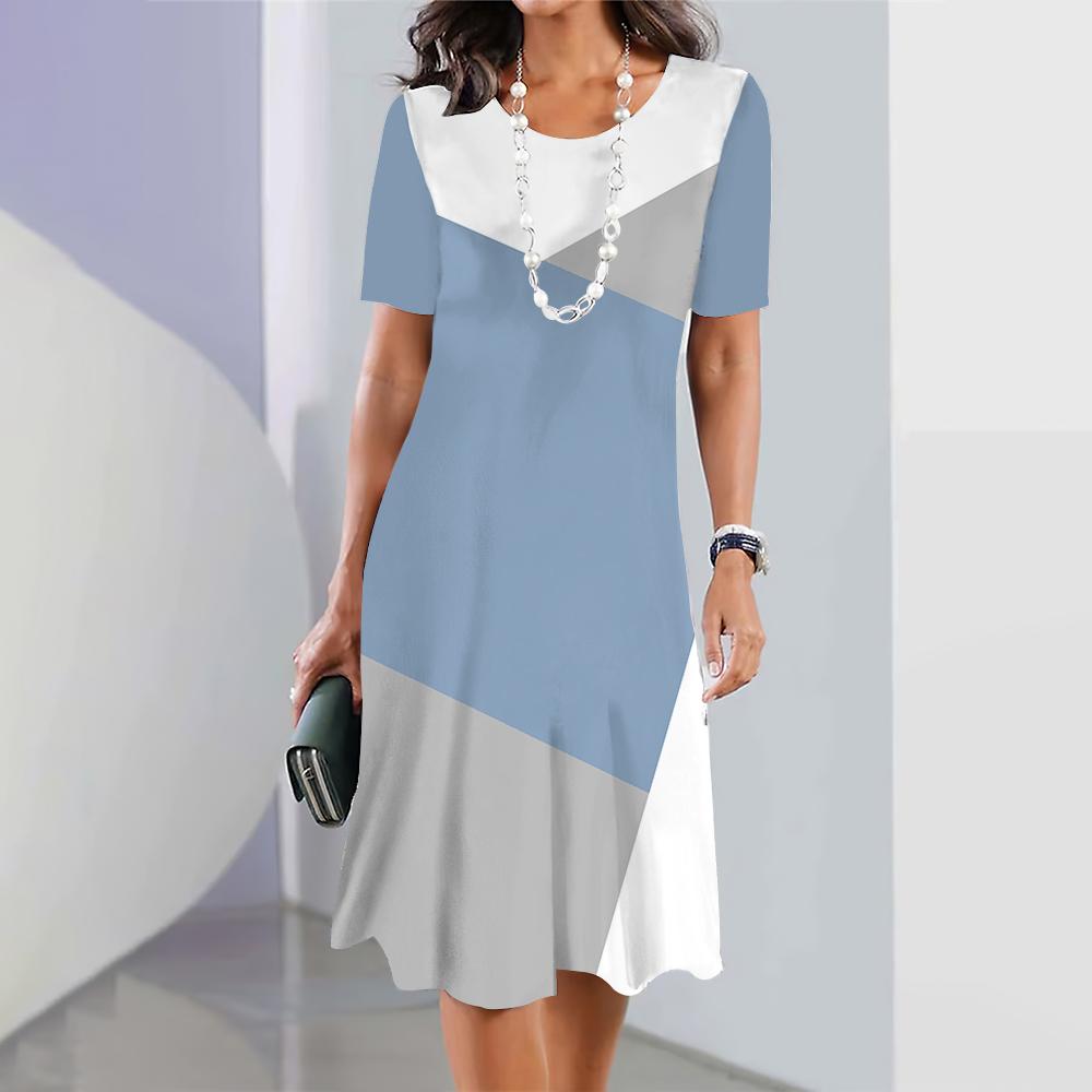 Женские платья 3D Градиент Геометрический принт Короткий рукав Одежда Мода Свободная юбка Летнее Дамское Платье оверсайз для отпуска