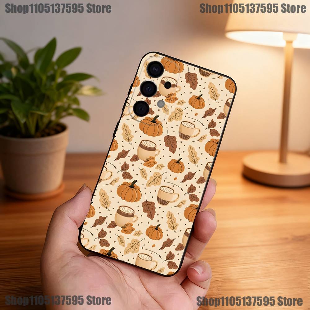 Осенние листья тыква Чехол для телефона для Samsung S25, S24, S21, S22, S23, S30, Ultra, S20, Plus, Fe, Lite, 5G Черный чехол