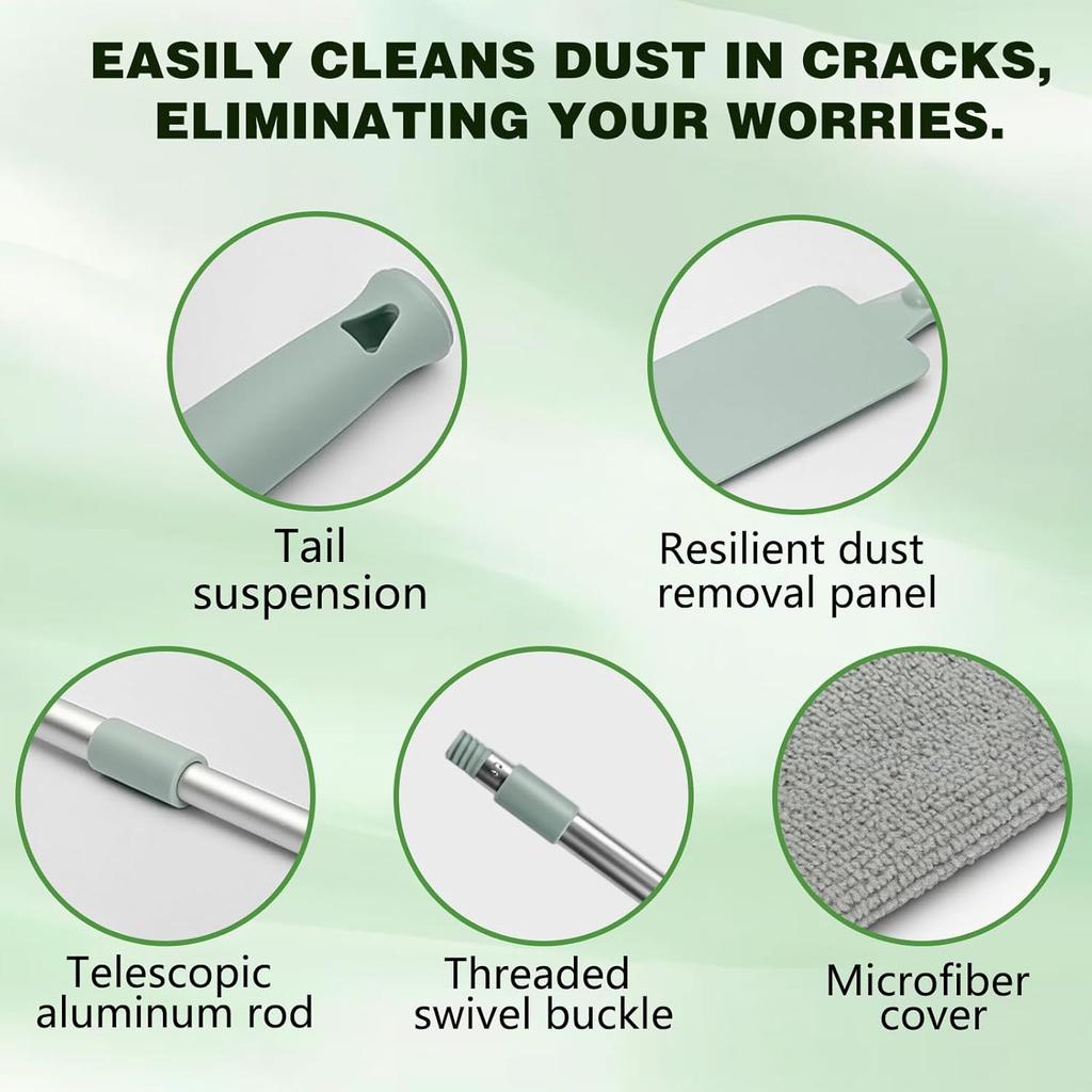 Retractable Gap Dust Cleaning Tool With 2 Microfiber Dusting Cloths,Flat Duster With Extension Pole,Extendable Microfiber Duster With Bendable &