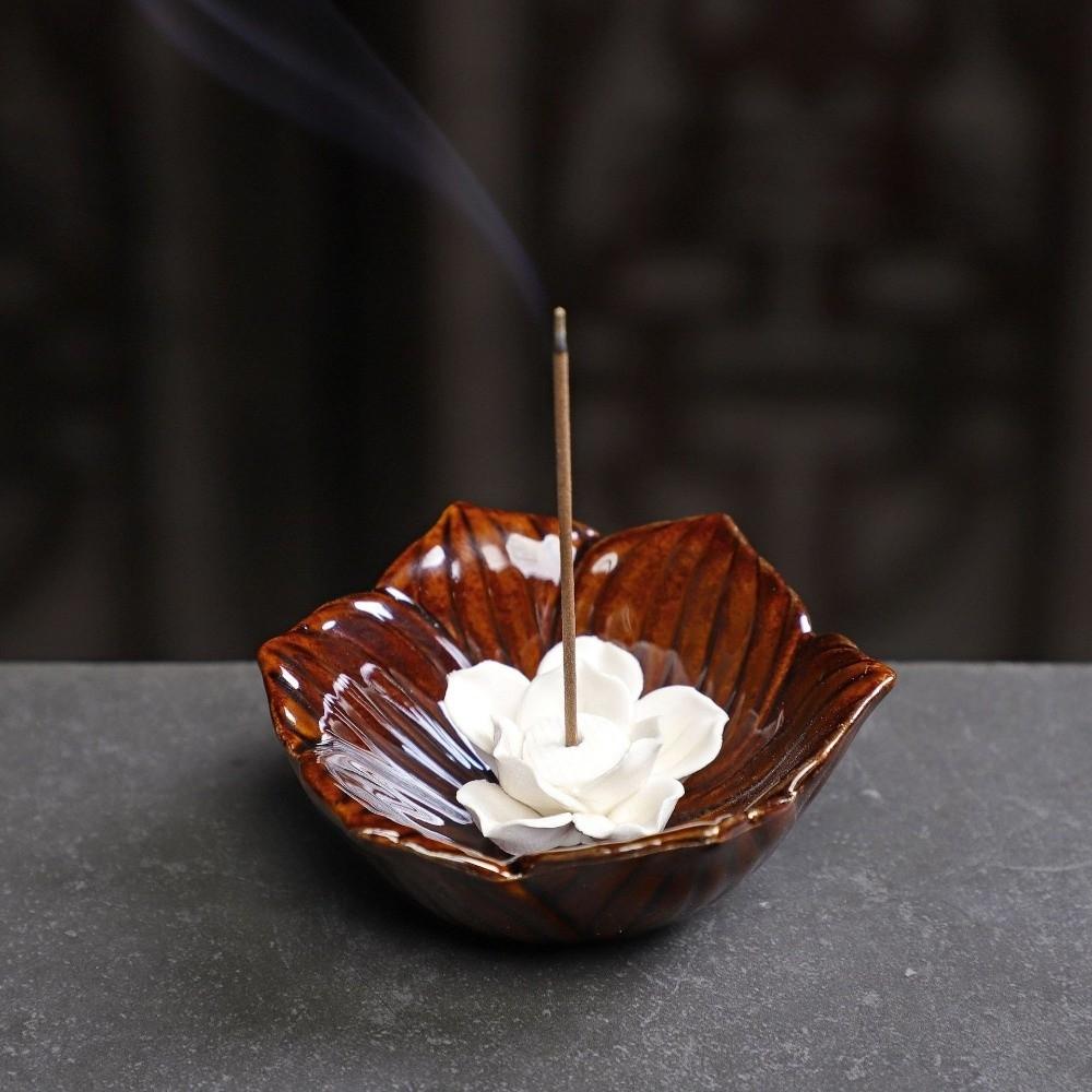 Ceramic Incense Burner Flower Design Incense Burning Tray Incense Stick Holder Home Decor