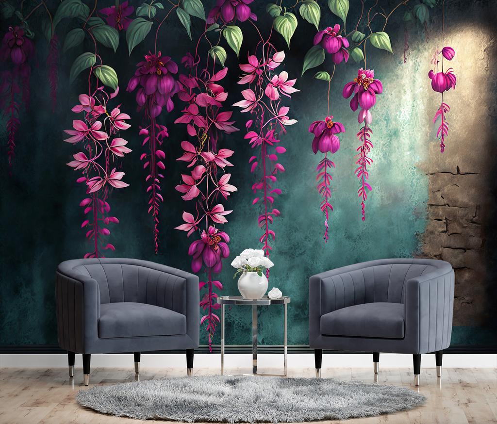 Wallpaper Hanging Flowers On Concrete Background