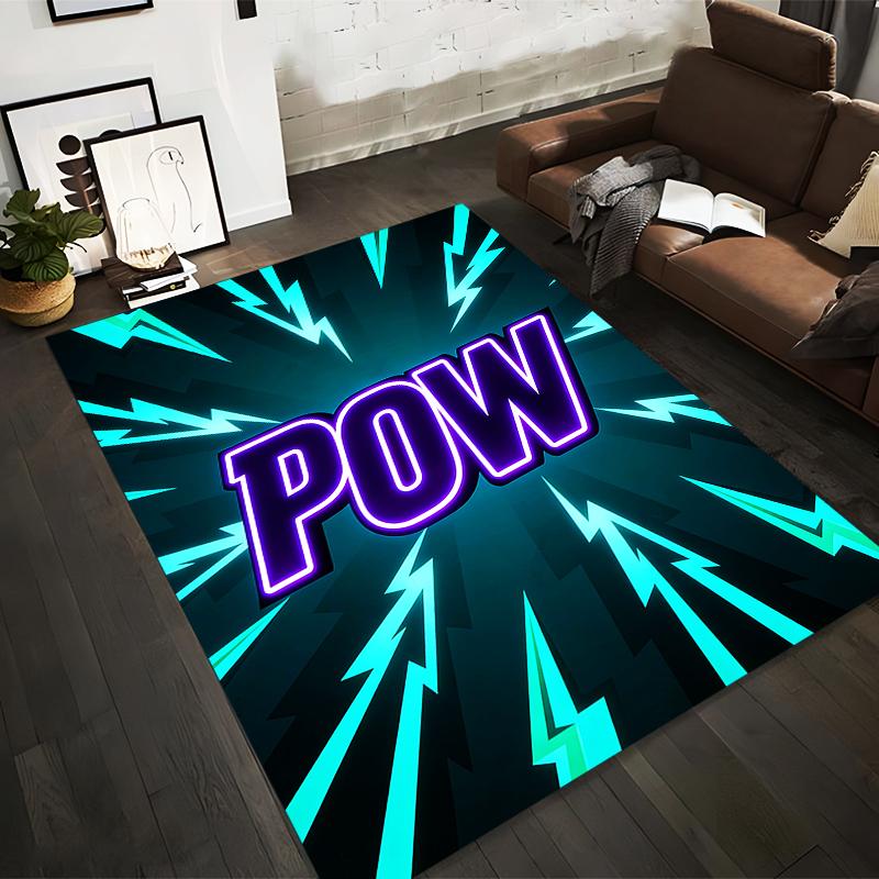 Comic Style Carpet with "POW" Print and Vibrant Lightning Design Suitable for use as an anti-slip for living room bedroom sofas