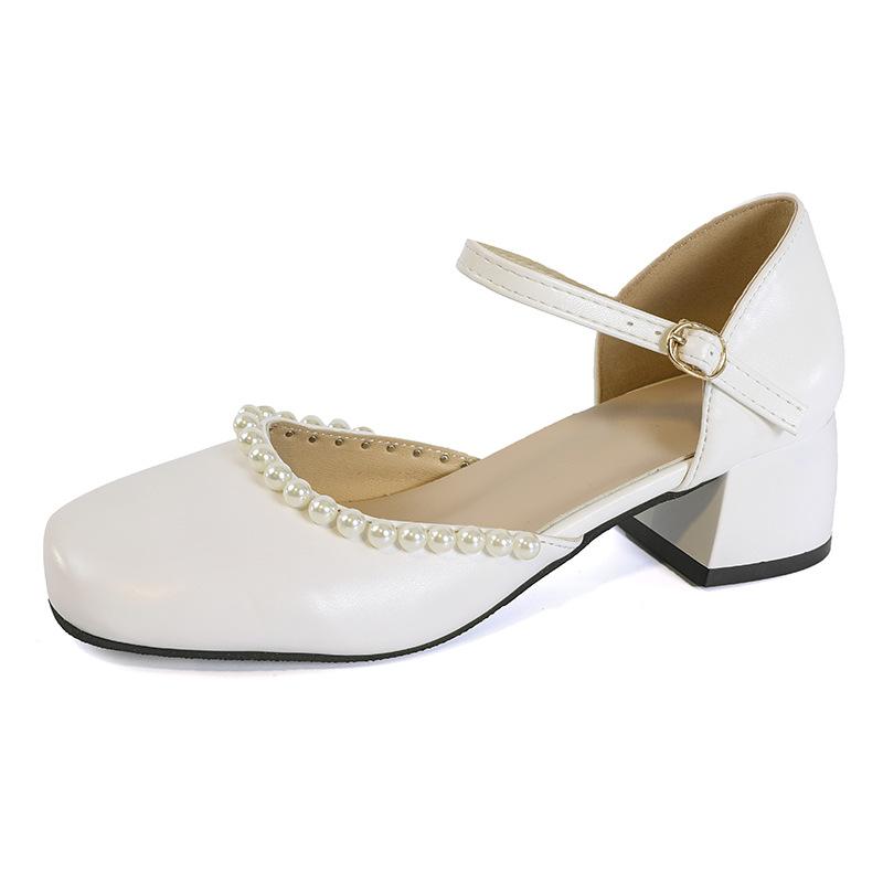 Босоножки Baotou женские весна 2024 новые туфли в стиле феи с одной пуговицей на среднем каблуке толстые каблуки высокие каблуки