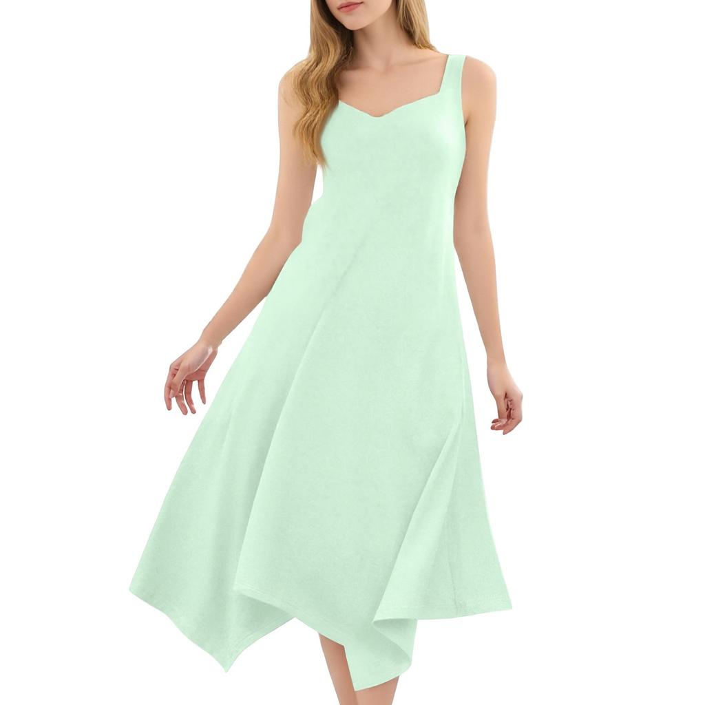 Женское повседневное модное платье миди без рукавов с круглым вырезом и нерегулярным подолом