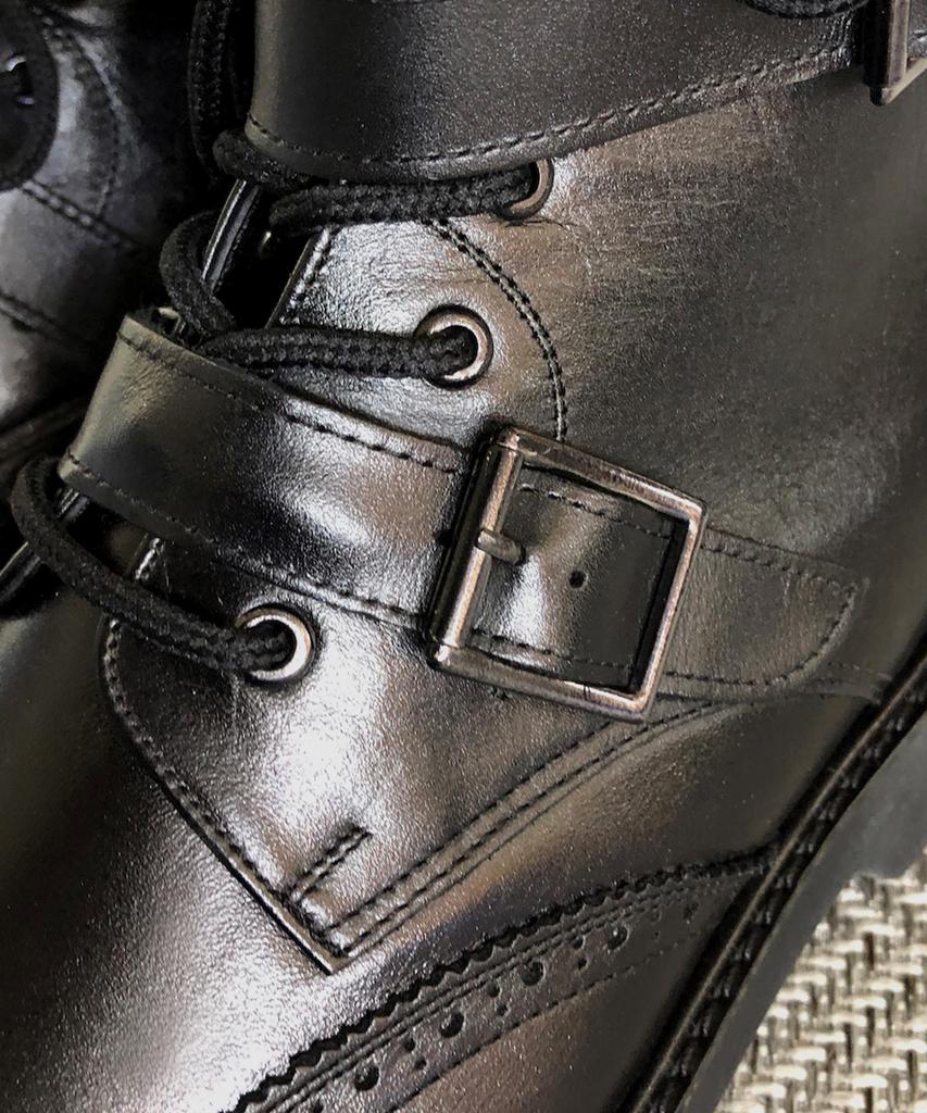 Joenshoe Magnum 3-Buckle Wingtip Worker Boots Black