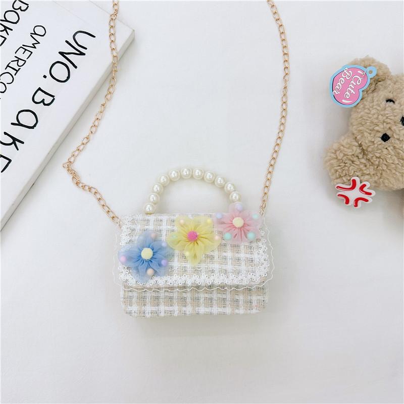 Stylish Children's Pearl Handbag Cute Floral Design Small Square Bag For Girls