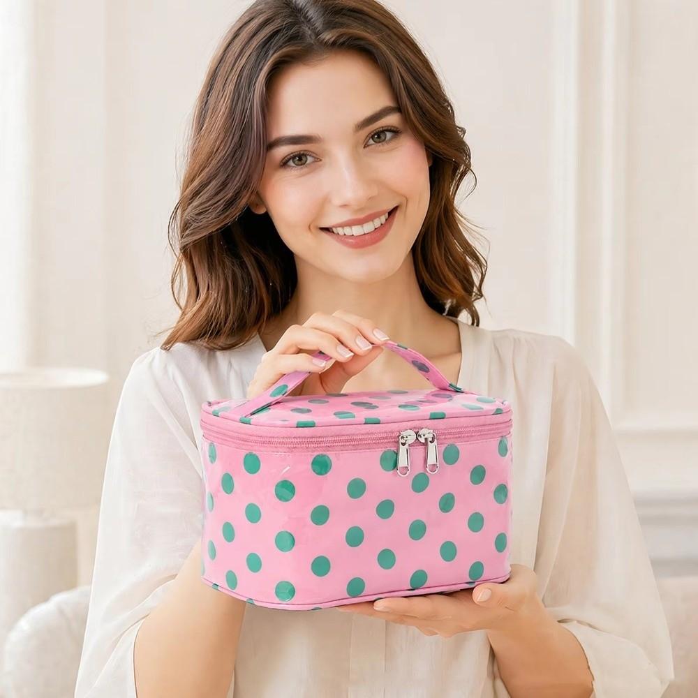 Large capacity Polka Dot PVC Makeup Bag PVC Make Up Organizer for Shampoo Conditioner Brushes Set
