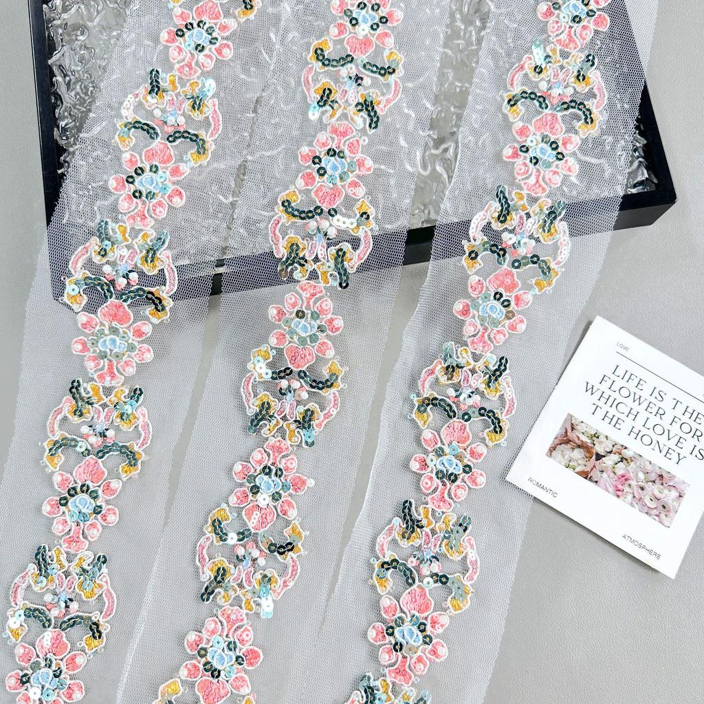 Розовая вышивка сетка полые бусины штрих-код одежда юбка Лолиты сумка декоративные пайетки кружево аксессуары