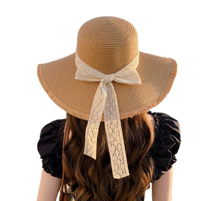 Женская летняя шляпа с очень большими полями, складная пляжная шляпа с защитой от ультрафиолета и ленточным бантом, универсальная соломенная шляпа от солнца для путешествий и отдыха на море