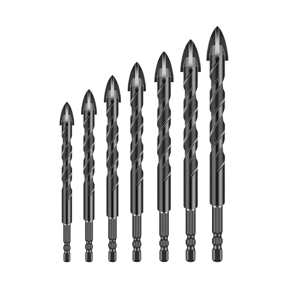 Набор сверл из сплава черного цвета с шестигранным хвостовиком, 7 шт., набор многофункциональных сверл по бетону, 7 шт.