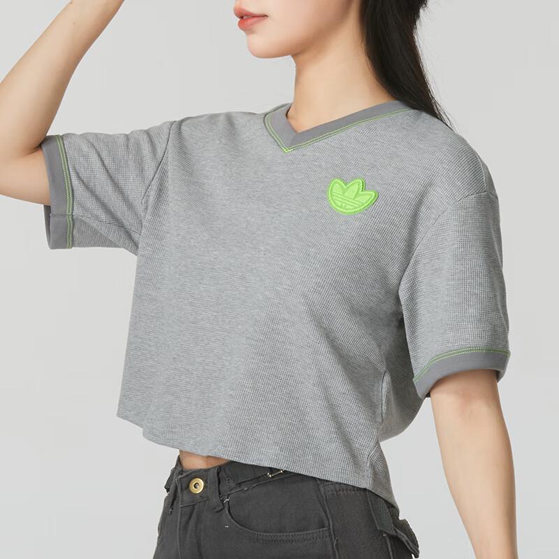 Adidas Оригинальная короткая футболка с V-образным вырезом, женские топы, серые JJ4366