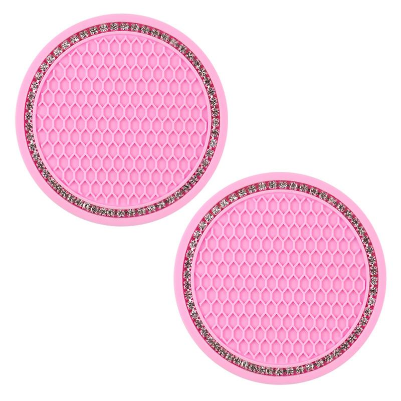 2PCS Diamond Car Coaster Water Cup Slot Non-Slip Mat Silica Gel Pad Cup Holder Mat Car Gadget Bling Car Accessories for Woman