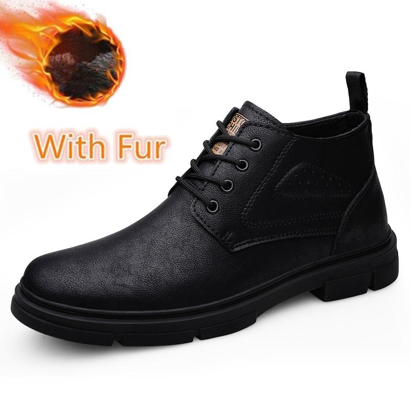 Warm Plush Fur Winter Men Shoes Genuine Leather Snow Boots High Quality Man Cow Leather Winter Footwear Luxury Brand Ankle Boots