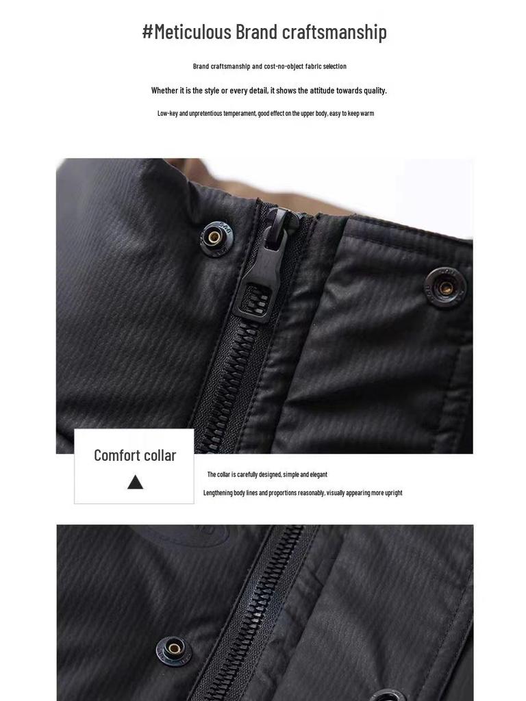 Мужская пуховая куртка 2025 года в стиле колор-блок со стойкой - Черная, теплая зимняя куртка в корейском стиле.