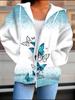 Butterfly 3D Printed Hooded Cardigan Plus Size Autumn Winter Retro