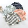 Autumn Winter Children Kids Girls Tops Long Sleeve Half Turtleneck Girls Stripe Print Top Bottoming T-Shirts