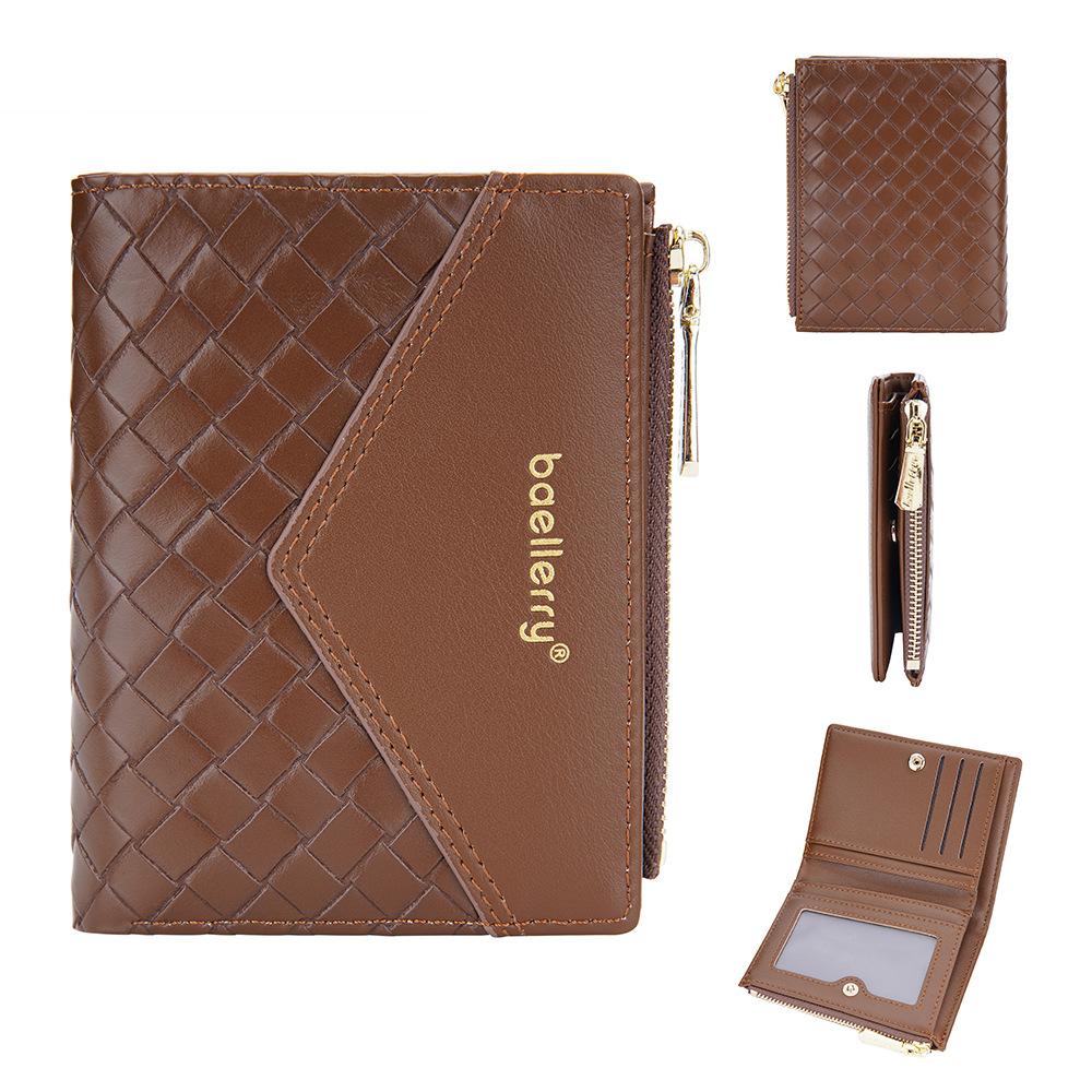 Женский модный короткий тканый кошелек в два раза из искусственной кожи с застежкой-держателем для карт, женский умный кошелек на молнии с несколькими картами