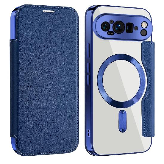 Business Flip Leather Matte Armor Shell For Magsafe Magnetic Phone Cases For Google Pixel 10 9 Pro XL 8A 7A Clear Plating Cover