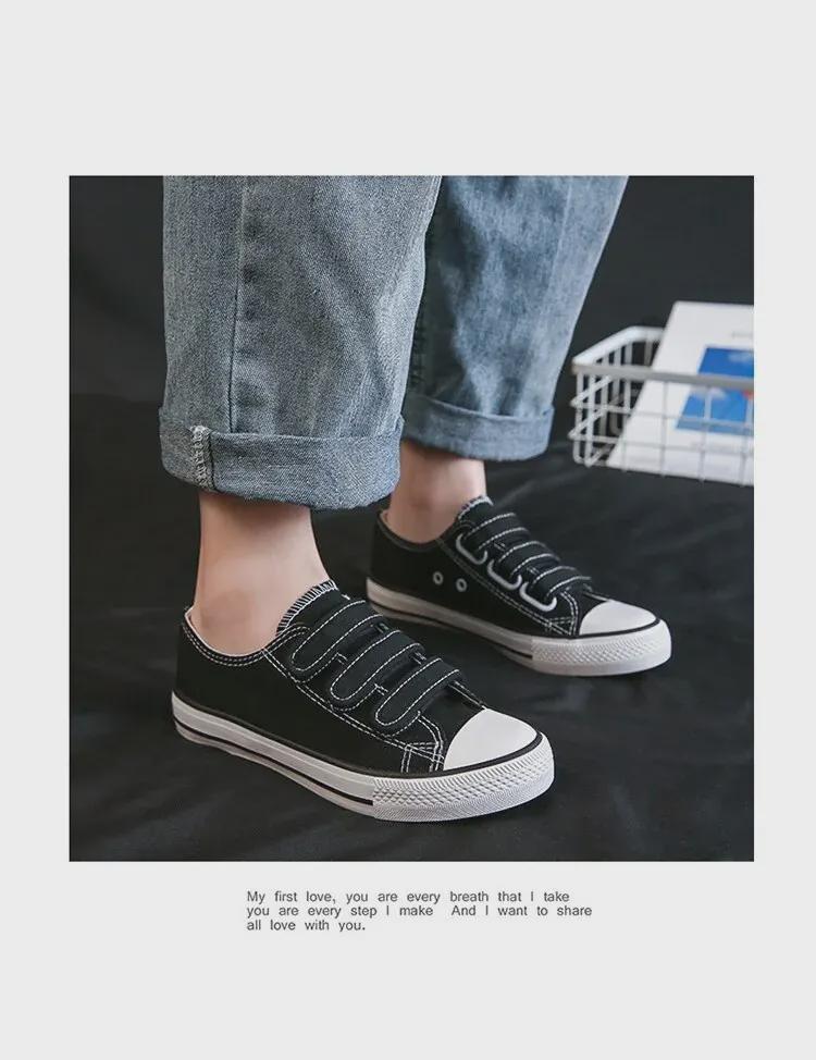 F003 Women's Trendy Low-Top Velcro Canvas Shoes - Casual Rubber Sole Sneakers