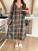 Рождественское зеленое клетчатое платье с длинным рукавом и пижамный комплект для женщин - Удобная, свободная домашняя одежда для осени
