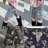 Rose Beauty A Women Denim Jeans Y2K Street Vintage Floral Print Slant Pocket Raw Trim Denim Knee Length Shorts