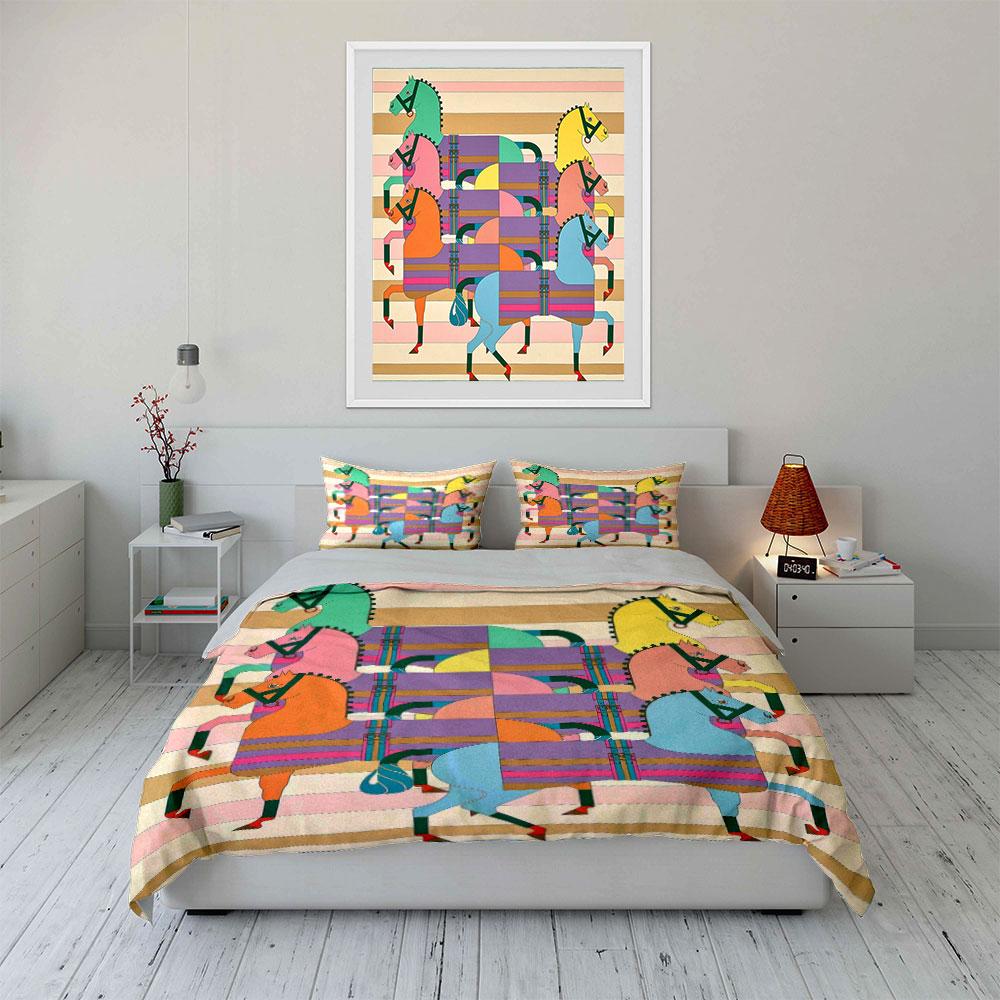 Colorful Geometric Horse Pattern Bedding Duvet Cover Set Duvet Cover Pillowcases (1 * Duvet Cover 2 * Pillowcases, without duvet insert)
