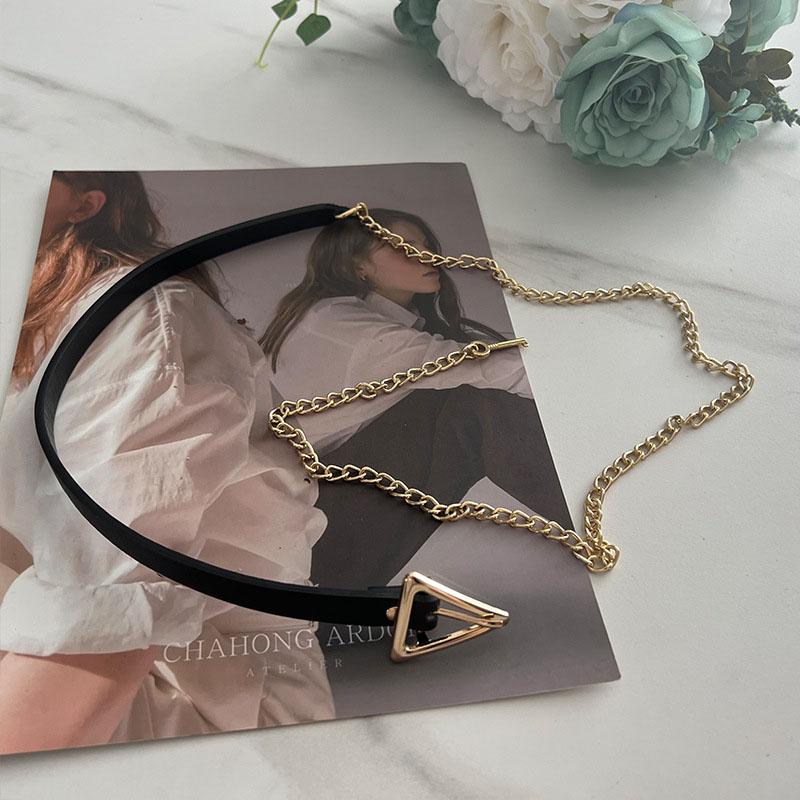 Модные женские поясные цепи с металлической треугольной пряжкой, тонкий пояс, шикарный кожаный пояс для пальто, платья, декоративные пояса, ремень