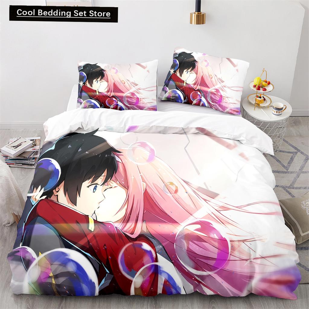 Darling In the Franxx Anime Duvet Cover Set with Pillow Covers Polyester Teens Kids Bedding Set Full Queen King Size Bed Linen