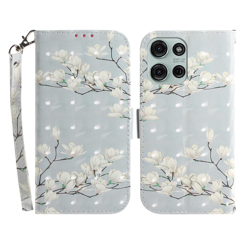 Чехол для Motorola Moto G75 5G с принтом, кожаный кошелек-чехол для телефона с ремешком на запястье