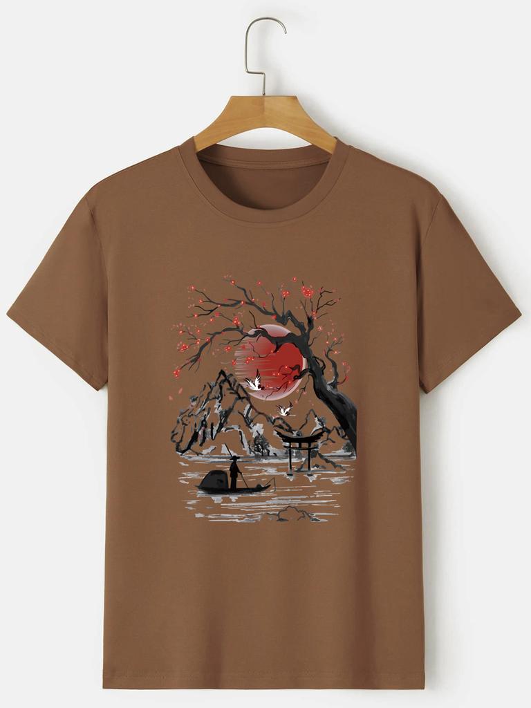 Мужская футболка с принтом в японском стиле, повседневные модные летние футболки с круглым вырезом и короткими рукавами, топы, футболки обычного и большого размера